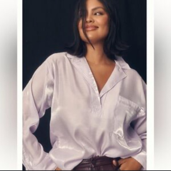 Pilcro Anthropologie Long Sleeve Lilac Popover Blouse Medium Chic Shimmer - Picture 2 of 12